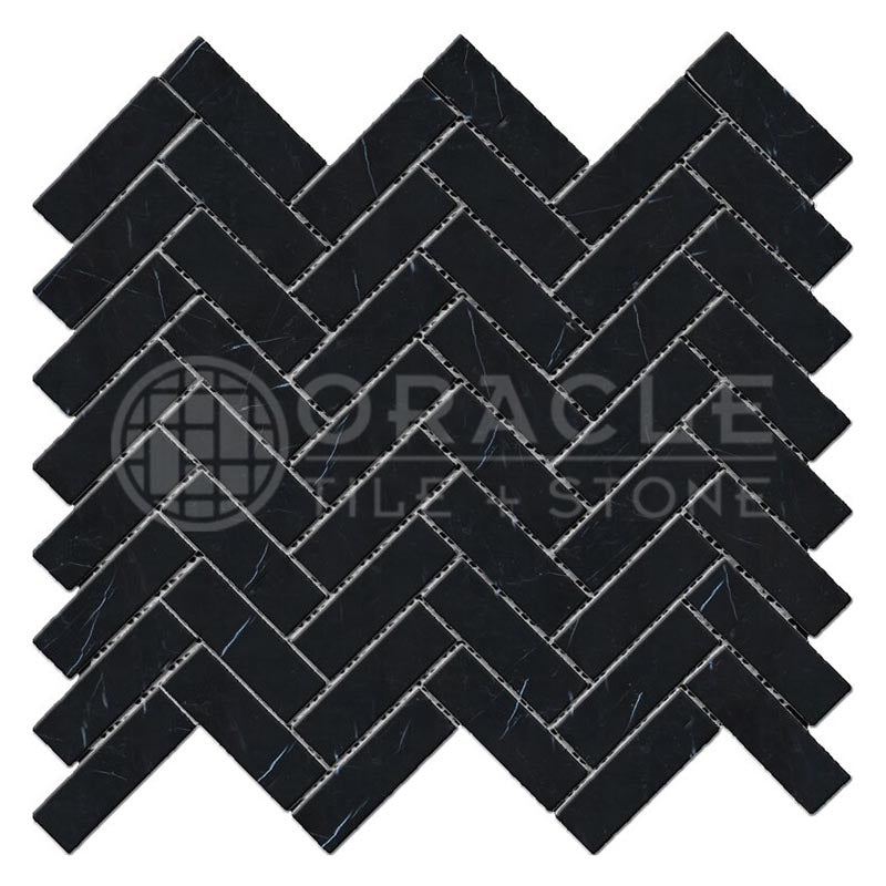 Nero Marquina (Black) Marble	1" X 3"	Herringbone Mosaic