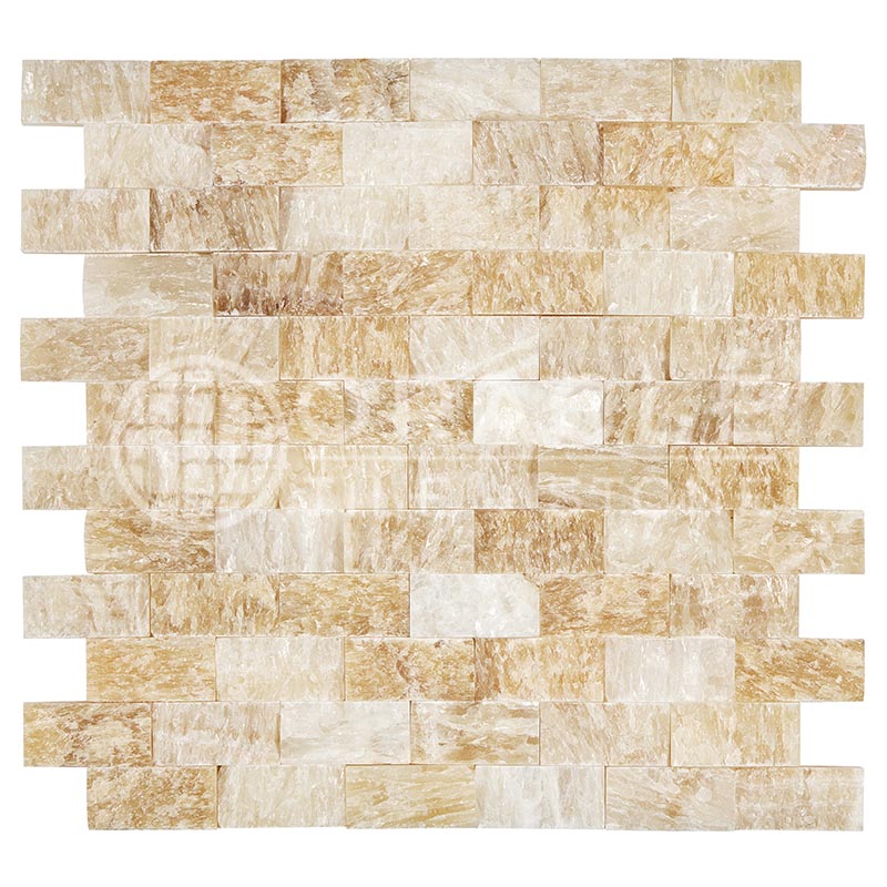 Honey (Giallo Crystal) Onyx 1" X 2" Brick Mosaic Split-faced