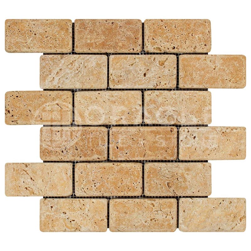 Gold / Yellow	Travertine	2" X 4"	Brick Mosaic	Tumbled