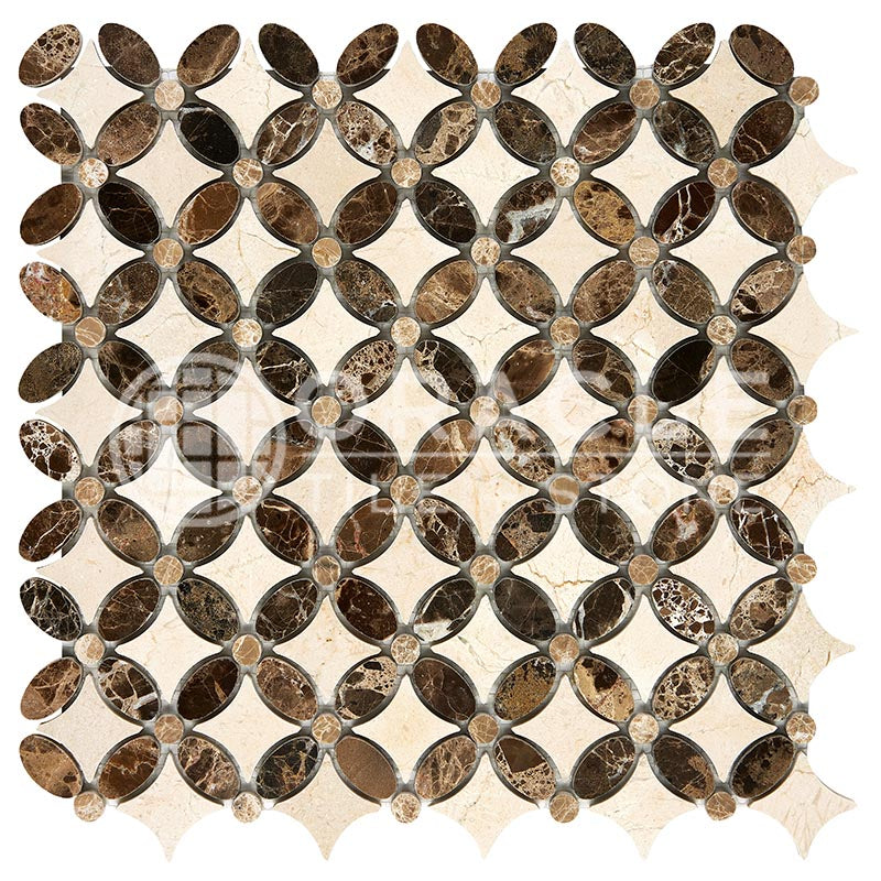 Crema Marfil (Spanish)	Marble	-	"Florida Flower  Mosaic (Crema Marfil + Emp. Light (Oval) + Emp. Dark (Dots))"