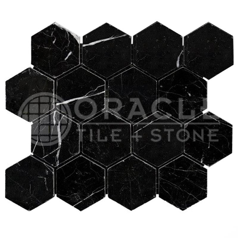 Nero Marquina (Black) Marble	3" X 3"	Hexagon Mosaic