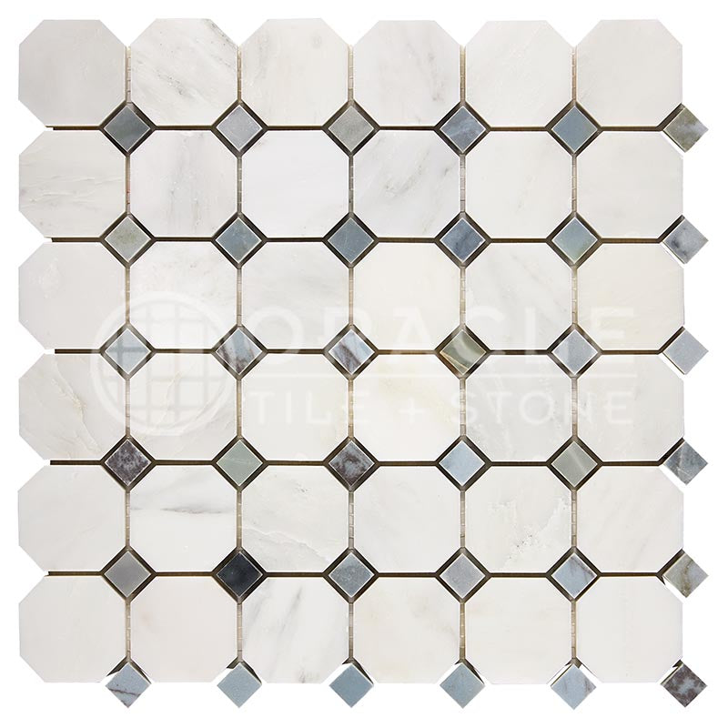 Oriental White (Asian Statuary)	Marble	-	Octagon Mosaic (w/ Blue-Gray)