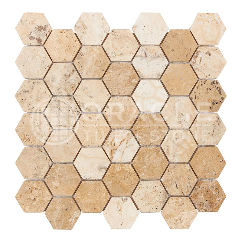 Philadelphia	Travertine	2" X 2"	Hexagon Mosaic	Tumbled