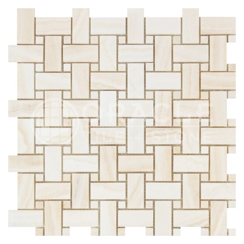White (Bianco / Vanilla) Onyx	-	Basketweave Mosaic w/ White Onyx Dots (Vein-cut)