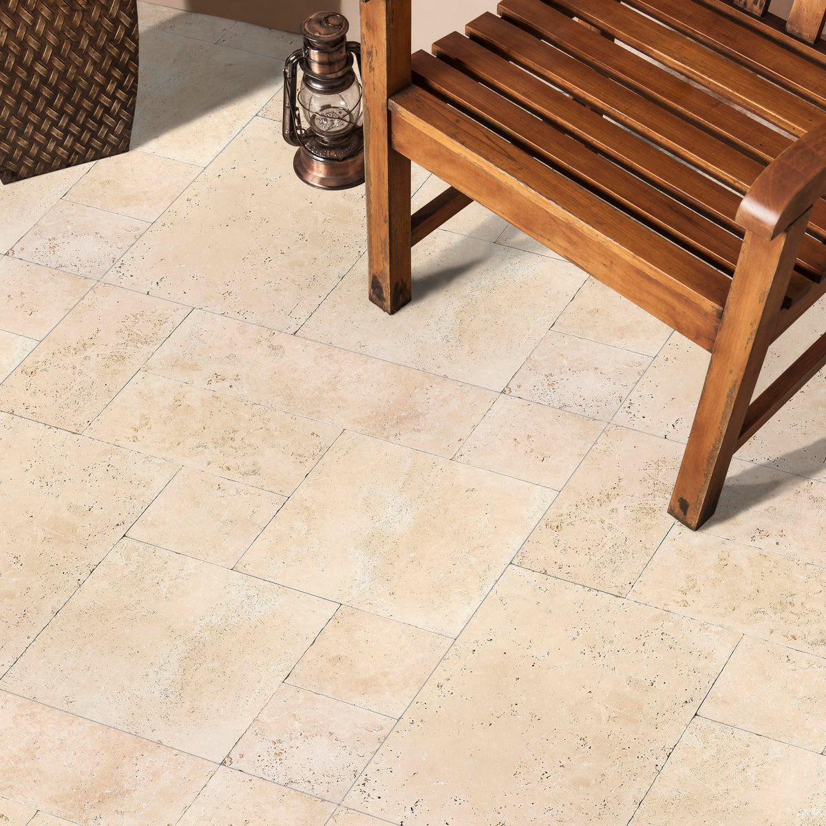 Ivory Cross Cut Travertine Versailles Pattern - Chiseled & Brushed