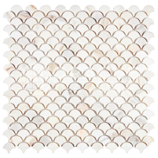 Italian Calacatta Gold Marble - HONED - FAN / Rain-Drop Mosaic Tile