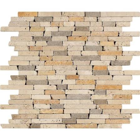 Mixed (Ivory, Noce & Gold) Travertine - Random-Strip Mosaic Tile