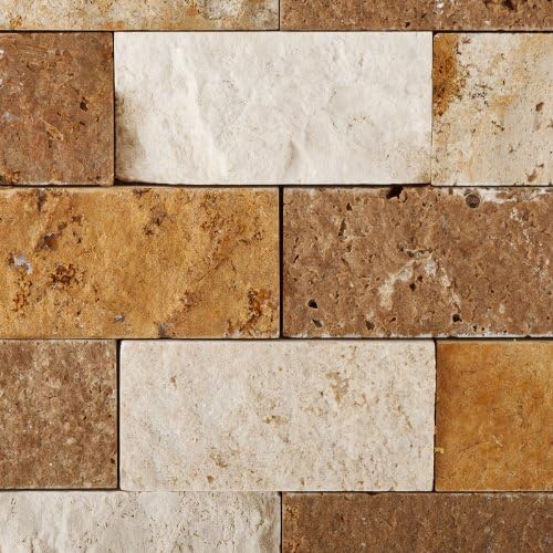 Mixed (Ivory, Noce & Gold) Travertine - 2" X 4" Brick Mosaic Tile
