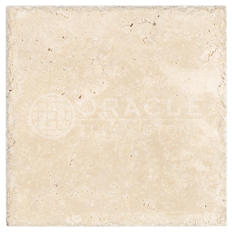Ivory (Light) Travertine 18" X 18" Tile - (Cross-cut) Unfilled, Brushed & Chiseled