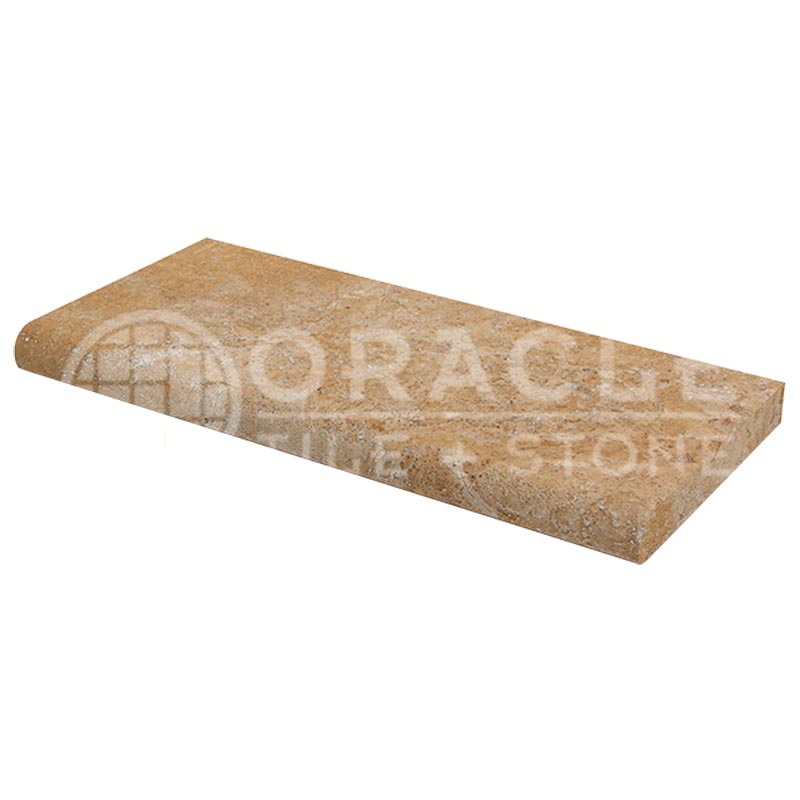Walnut Travertine - 12" X 24" - Pool-Coping Tile - Long-Side, Single-Bullnosed