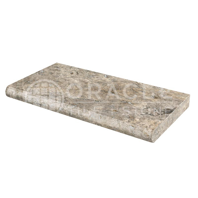 Silver Travertine - TUMBLED - 16" X 24" - Pool-Coping Tile (3 cm / 1 1/4" Thickness) - Long-Side, Single-Bullnosed