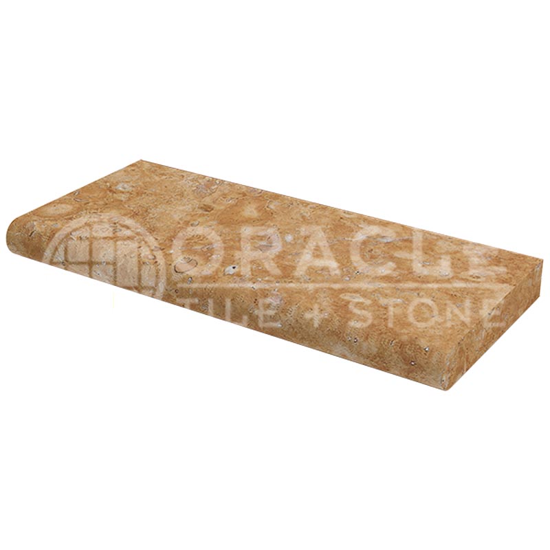 Walnut Travertine - 12" X 24" - Pool-Coping Tile - Long-Side, Single-Bullnosed