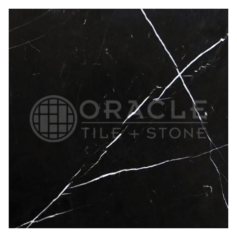 Nero Marquina (Black) Marble 12" X 12" Tile (MicroBeveled) — Oracle Tile & Stone