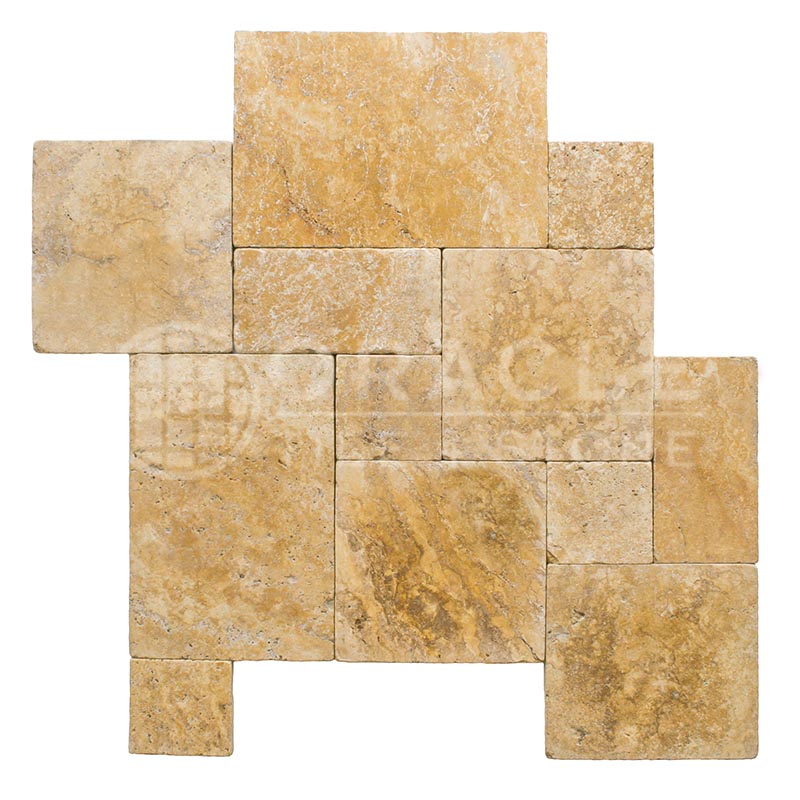 Gold / Yellow	Travertine	Versailles Pattern	Tile - (Cross-cut)	Unfilled, Brushed & Chiseled