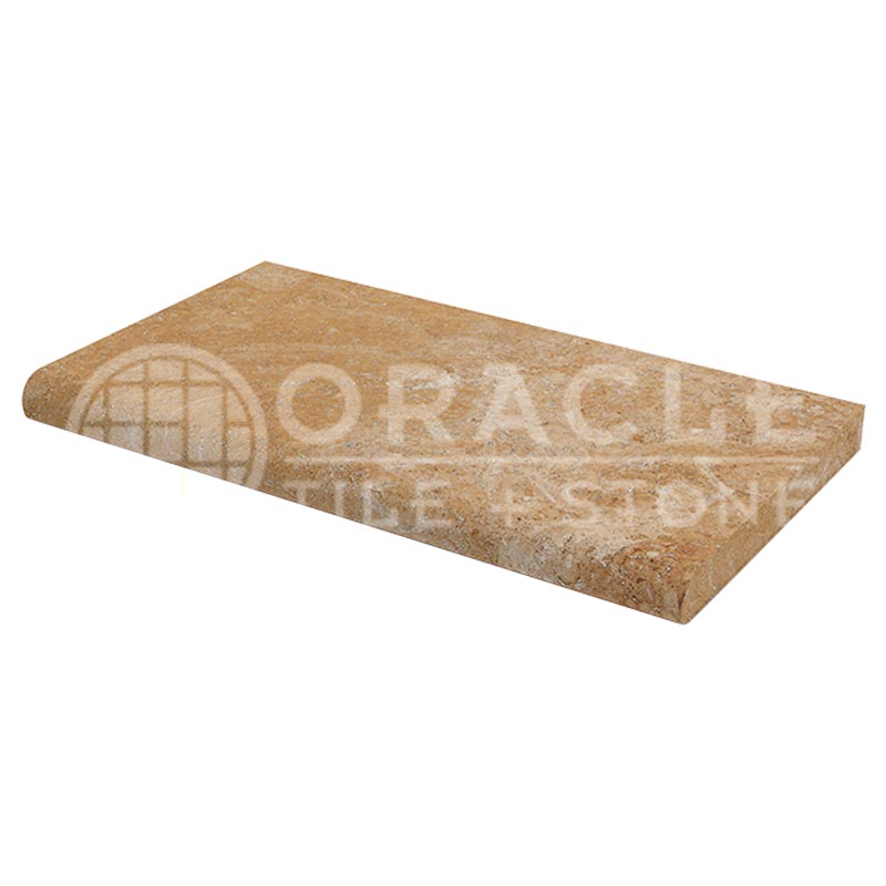 Walnut Travertine - 16" X 24" - Pool-Coping Tile - Long-Side, Single-Bullnosed