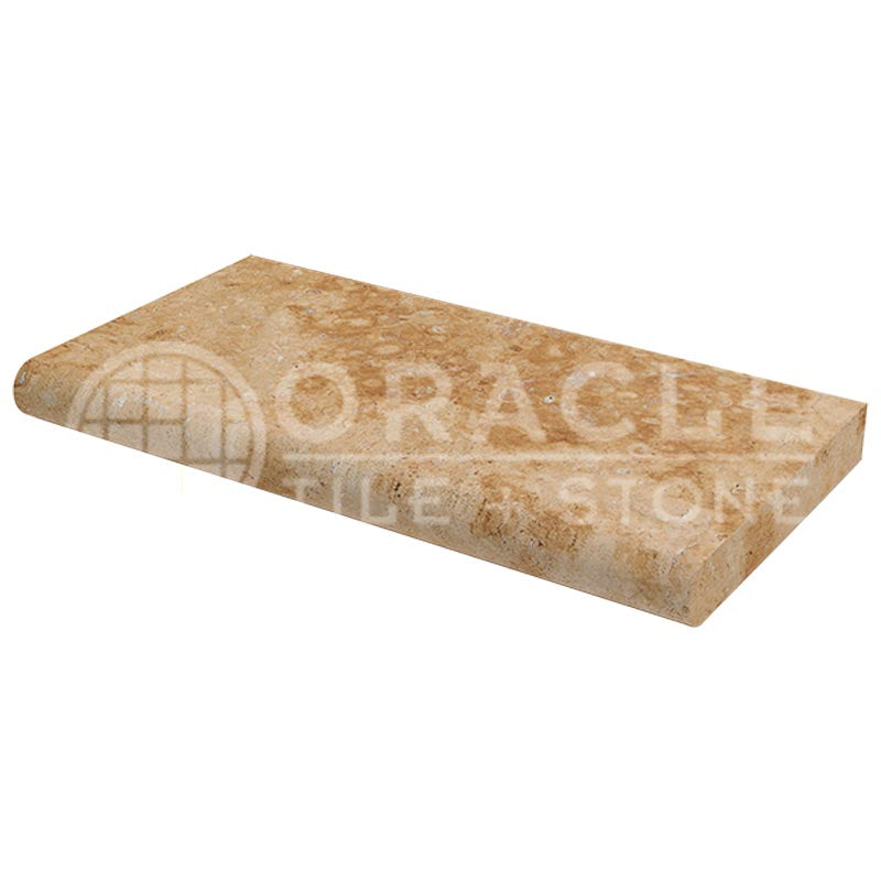 Walnut Travertine - 16" X 24" - Pool-Coping Tile - Long-Side, Single-Bullnosed
