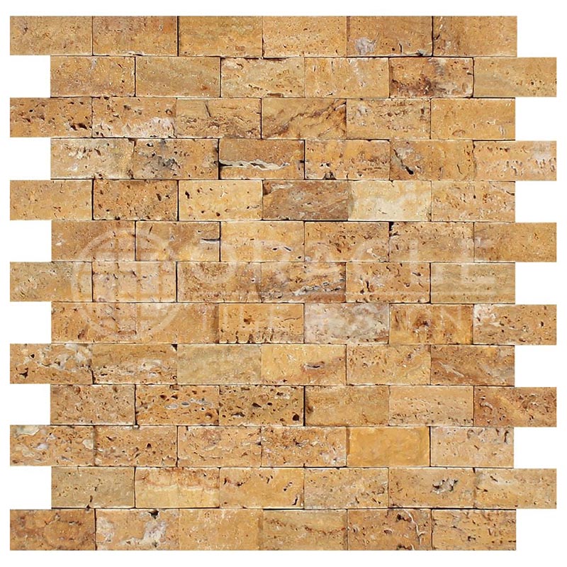 Gold / Yellow Travertine - 1" X 2" Brick Mosaic Tile
