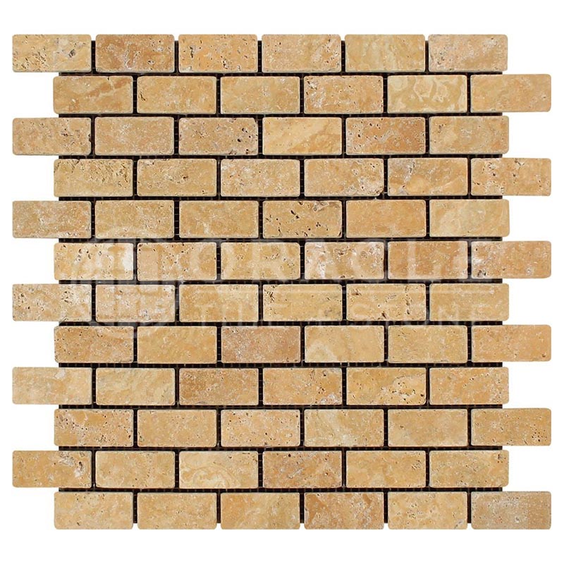Gold / Yellow Travertine - 1" X 2" Brick Mosaic Tile