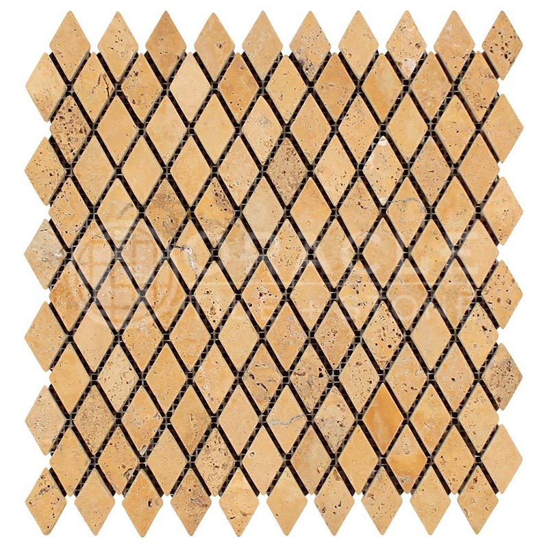Gold / Yellow Travertine - Diamond / Rhomboid (1" X 2") Mosaic Tile