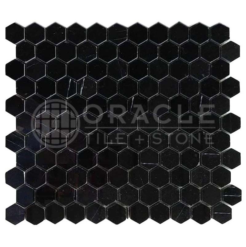 Negro Marquina Marble - 1" Hexagonal Mosaic Tile