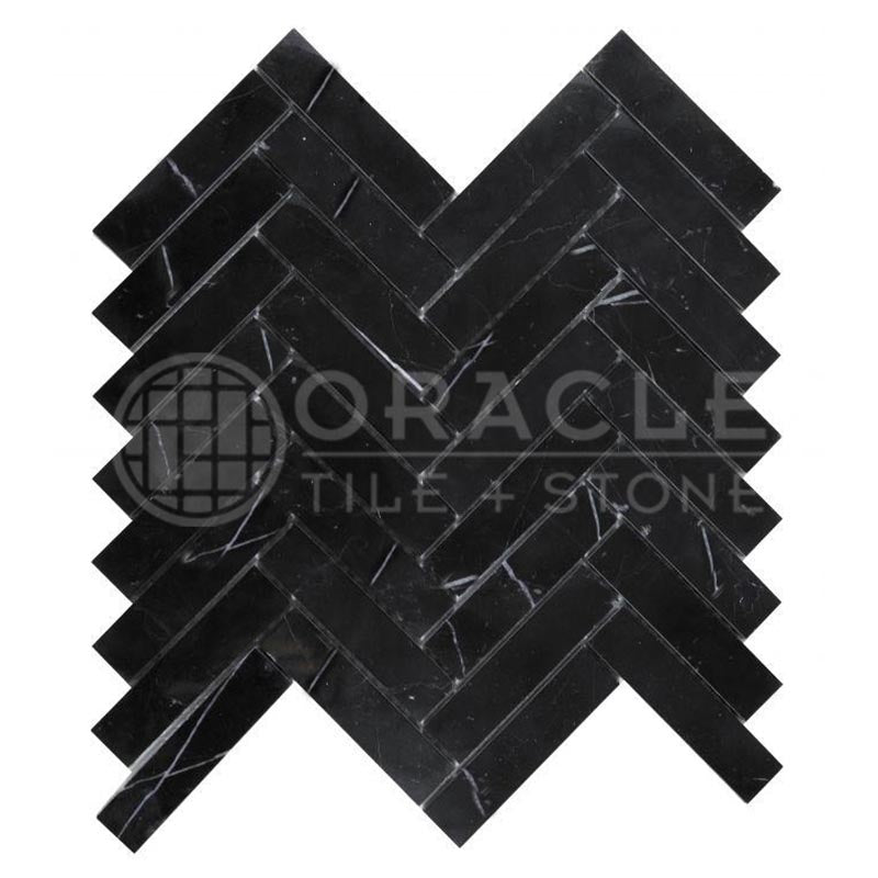 Negro Marquina Marble - Herringbone (1" X 4") Mosaic Tile