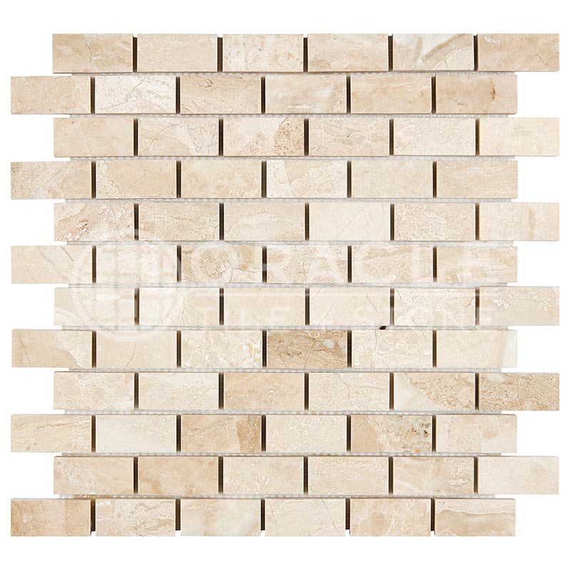 Queen Beige Marble - 1" X 2" Brick Mosaic Tile