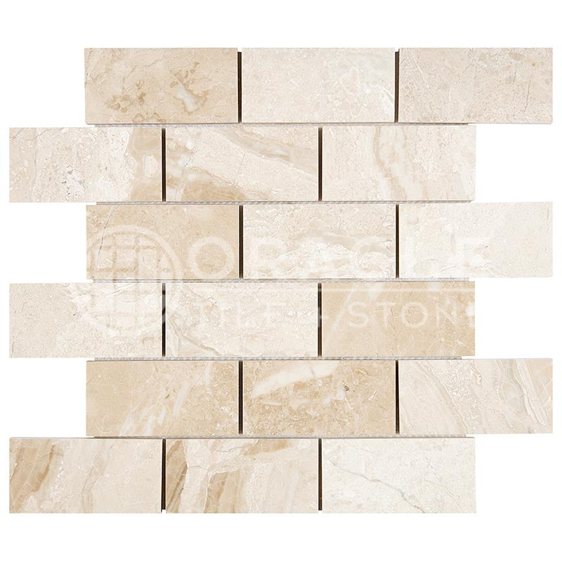Queen Beige Marble - 2" X 4" Brick Mosaic Tile
