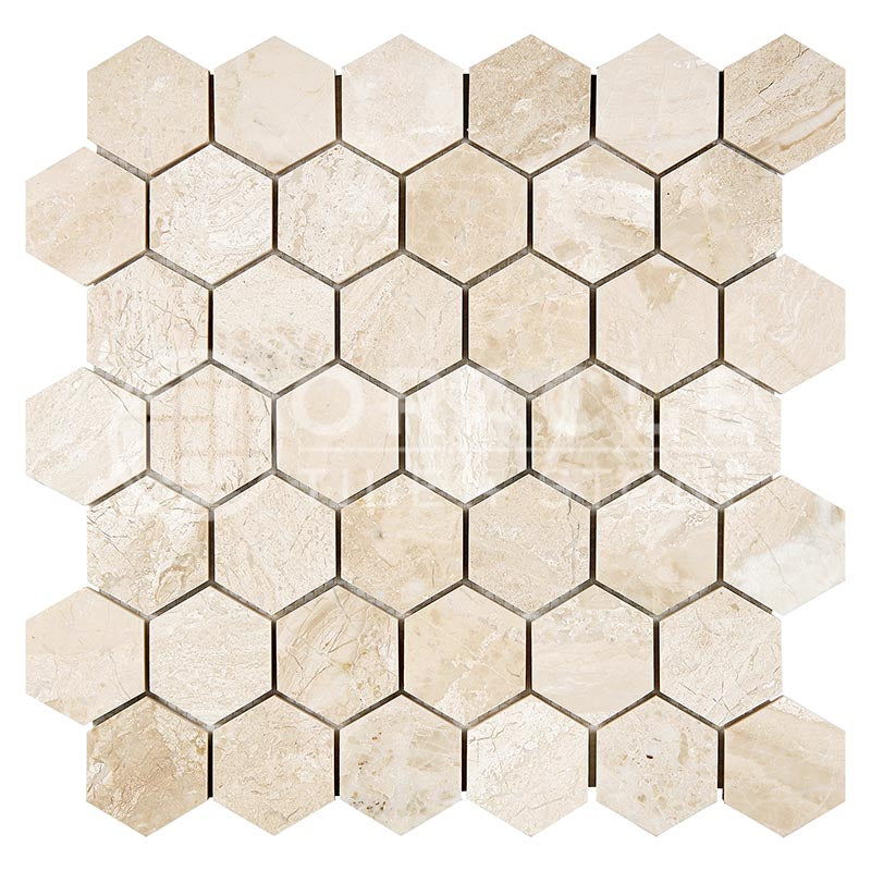 Queen Beige Marble - 2" Hexagonal Mosaic Tile