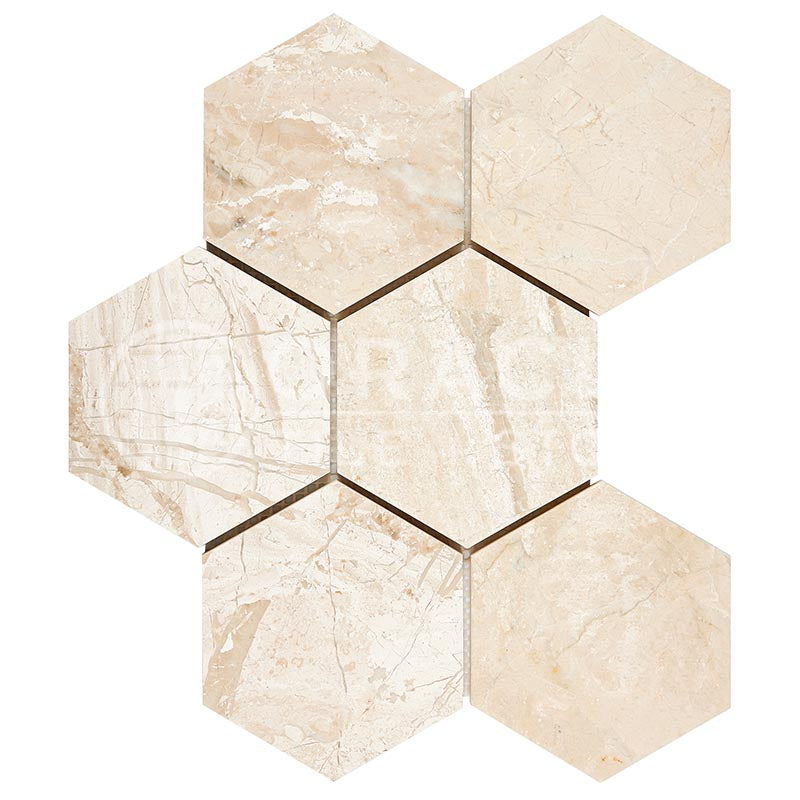 Diano Royal (Queen Beige) Marble Hexagon Mosaic 4" X 4"