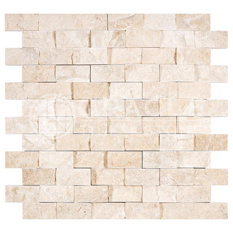 Diano Royal (Queen Beige) Marble Split-Faced Brick Mosaic 1" X 2"