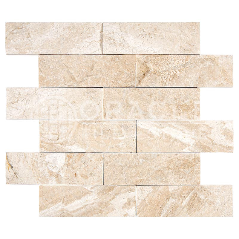 Diano Royal (Queen Beige) Marble Split-Faced Brick Mosaic 2" x 6"