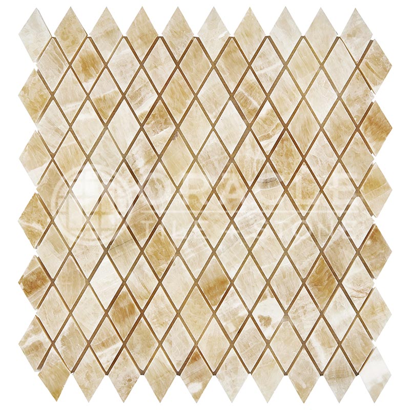 Honey (Giallo Crystal) Onyx 1" X 2" Diamond / Rhomboid Mosaic