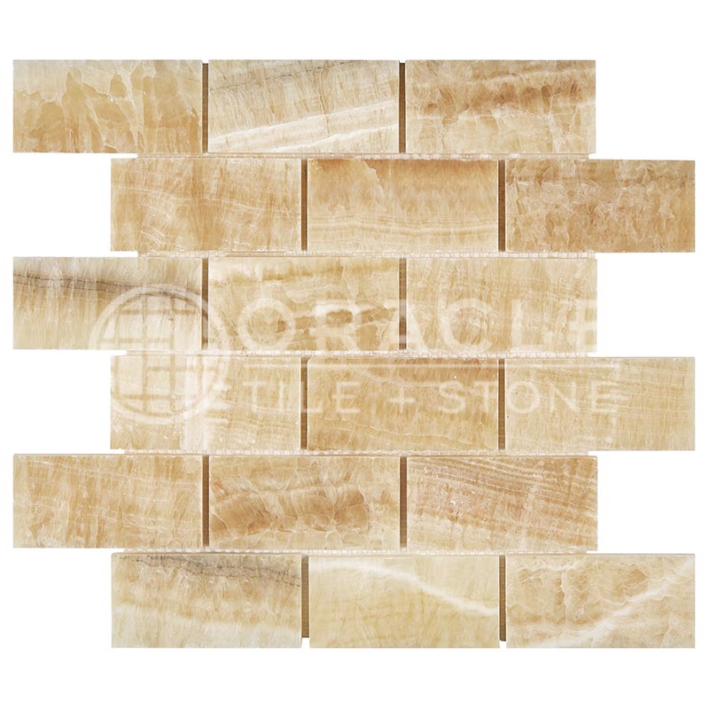 Honey (Giallo Crystal) Onyx 2" X 4" Straight-Edged Brick Mosaic