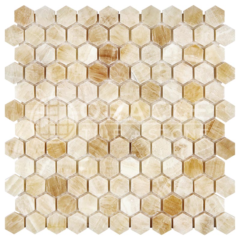 Honey (Giallo Crystal) Onyx 1" X 1" Hexagon Mosaic