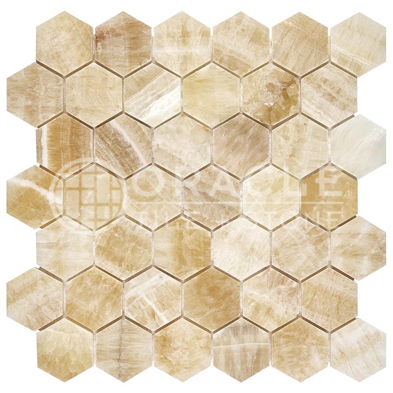 Premium Honey Onyx - 2" Hexagonal Mosaic Tile