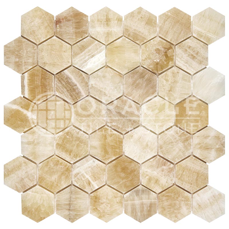 Honey (Giallo Crystal) Onyx 2" X 2" Hexagon Mosaic