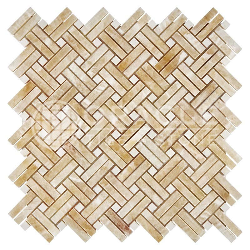 Premium Honey Onyx  - Stanza Mosaic Tile w/ White Marble Dots
