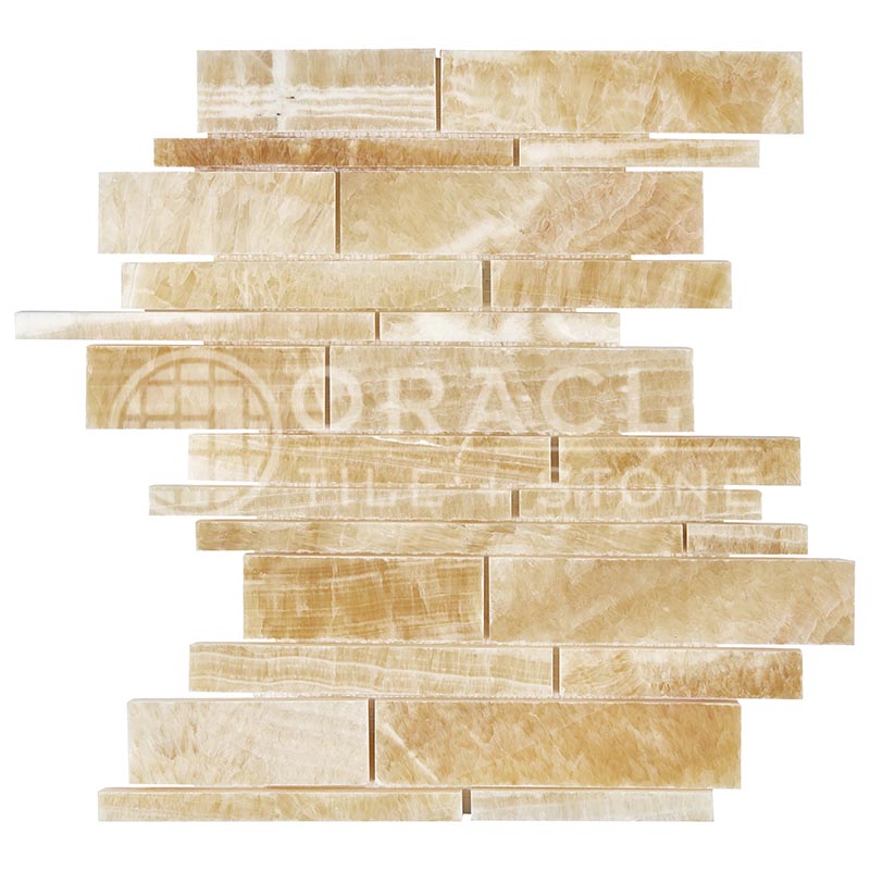 Premium Honey Onyx -  Random-Strip (Manhattan) Mosaic Tile