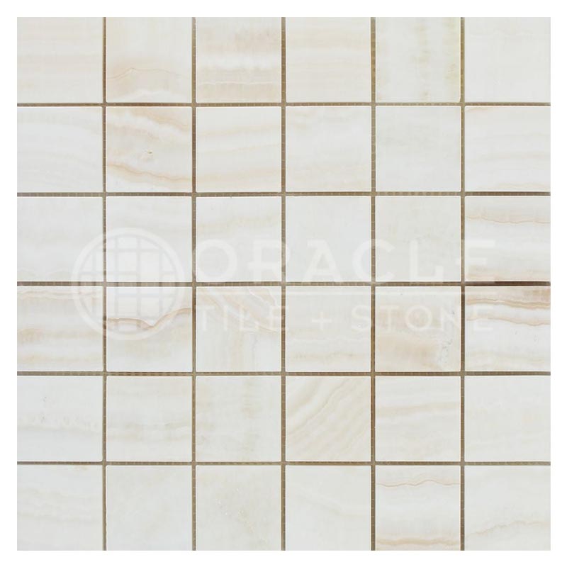 White (Bianco / Vanilla) Onyx	2" X 2"	Mosaic - (Vein-cut / Straight-Edged)
