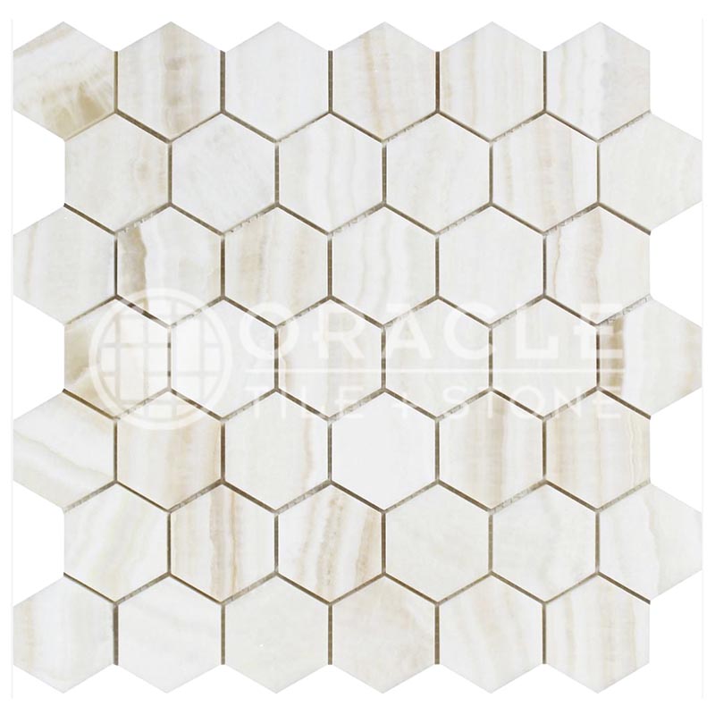 White (Bianco / Vanilla) Onyx	-	2" Hexagon (Vein-Cut)