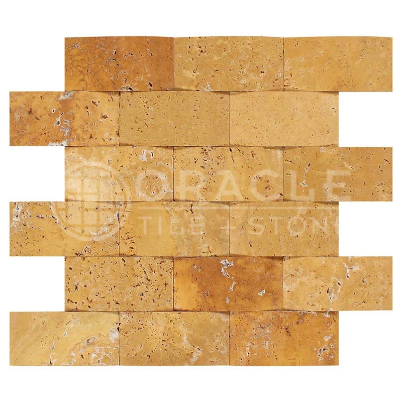 Gold / Yellow	Travertine	2" X 4"	Brick Mosaic	CNC-Arched (Round-face / Wavy)