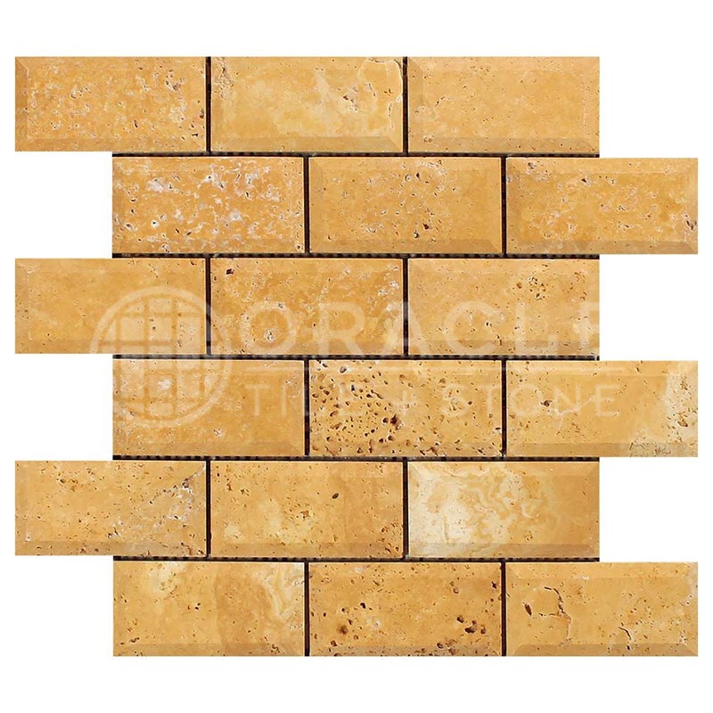 Gold / Yellow Travertine - 2" X 4" Brick Mosaic Tile