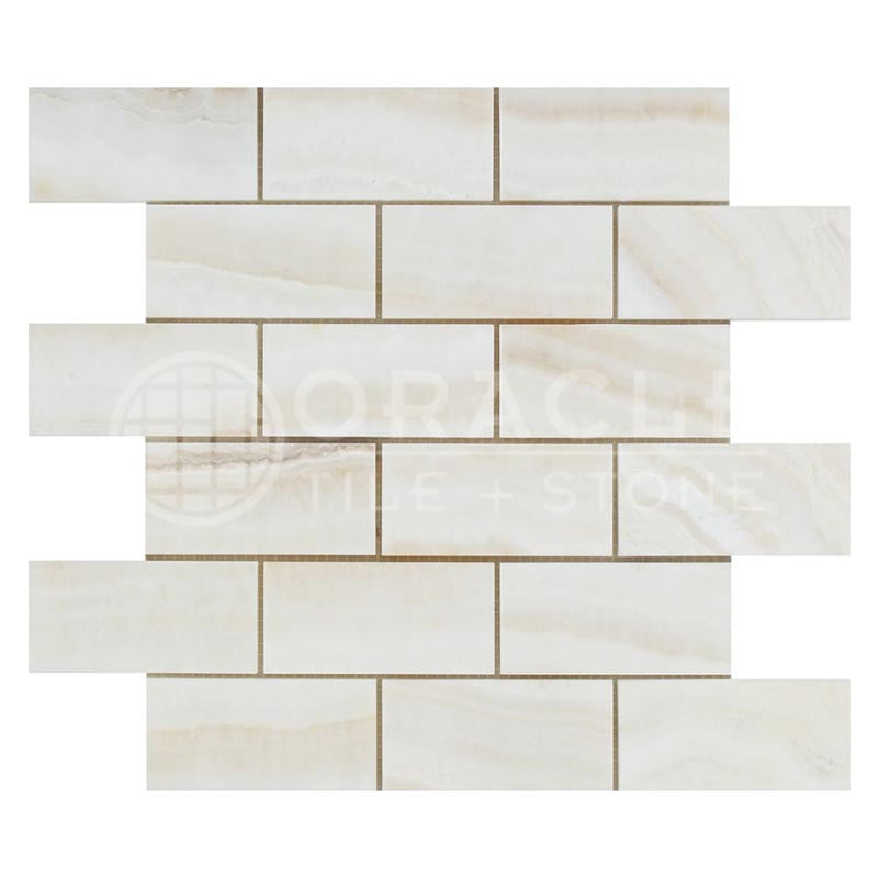 White (Bianco / Vanilla) Onyx	2" X 4"	Brick Mosaic - (Vein-cut / Straight-Edged)