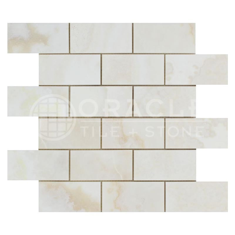 White (Bianco / Vanilla) Onyx	2" X 4"	Brick Mosaic - (Cross-cut / Straight-Edged)
