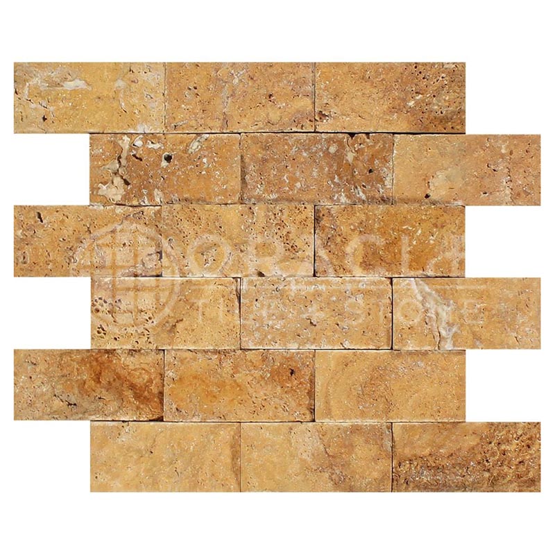 Gold / Yellow Travertine - 2" X 4" Brick Mosaic Tile