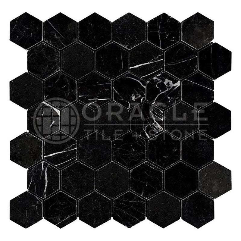 Negro Marquina Marble - 2" Hexagonal Mosaic Tile