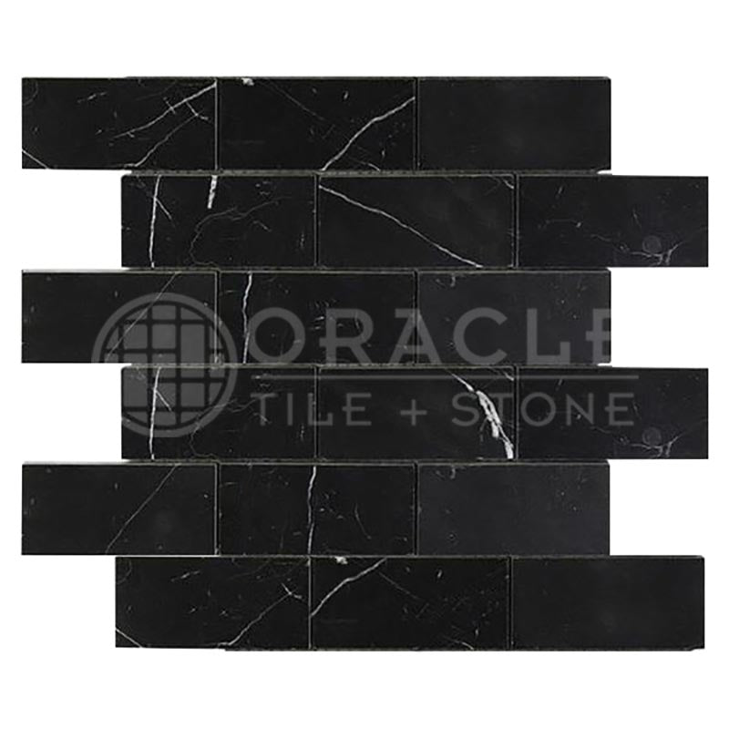 Nero Marquina (Black) Marble	2" X 4"	Straight-Edged Brick Mosaic