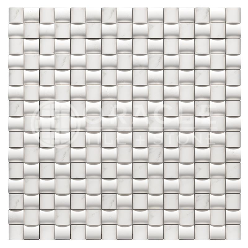 Oriental White (Asian Statuary) Marble - 3-D Small-Bread Mosaic Tile