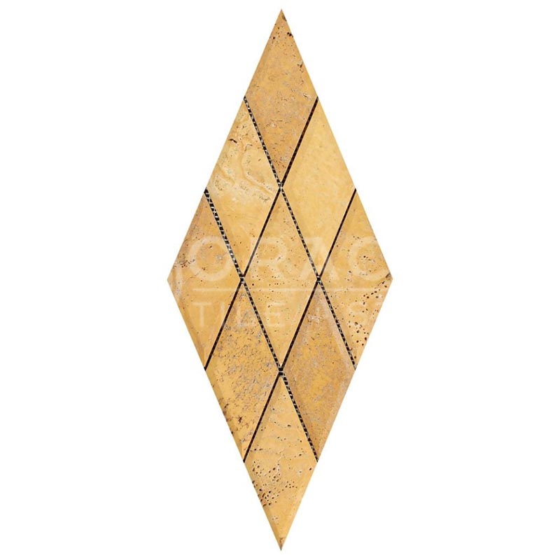 Gold / Yellow	Travertine	3" X 6"	Deep-Beveled Diamond Mosaic	Honed