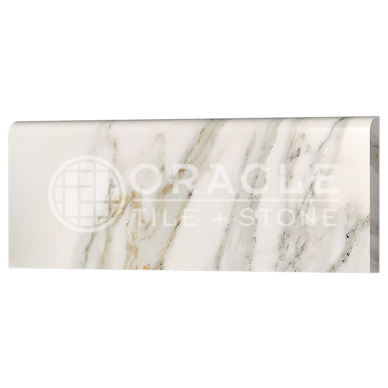 Italian Calacatta Gold Marble - 4" X 12" Long-Side Bullnosed (Single-Side) Field Tile